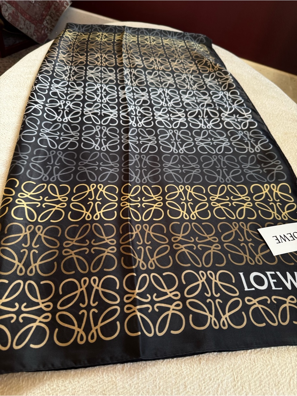 ⚜️Loewe⚜️ Black Scarf with Multicolored Anagram Pattern - Picture 4 of 7